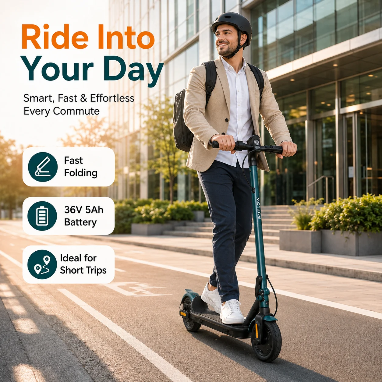 SOFLOW Adult Folding Electric Scooter 350W Motor 25km/h Max Speed 36V 5Ah Battery 8.5 Inch Tire Portable Foldable E‑Scooter for City Commute