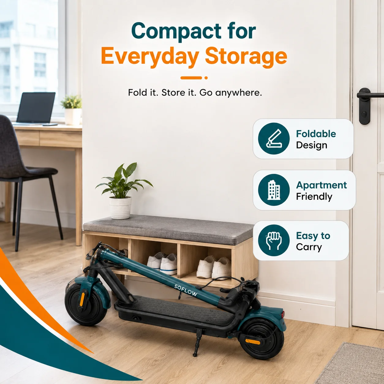 SOFLOW Adult Folding Electric Scooter 350W Motor 25km/h Max Speed 36V 5Ah Battery 8.5 Inch Tire Portable Foldable E‑Scooter for City Commute