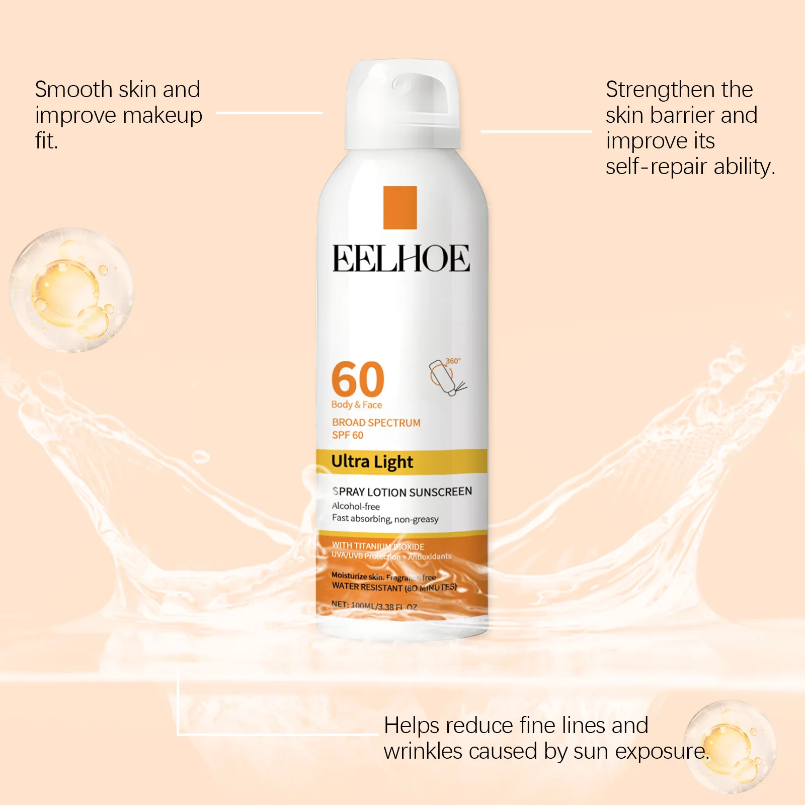 EELHOE Vitamin E Sunscreen Spray 100ml Long-lasting Deep Moisturizing Anti-UV Skin Protector Anti Oxidant Face Body Skin Care