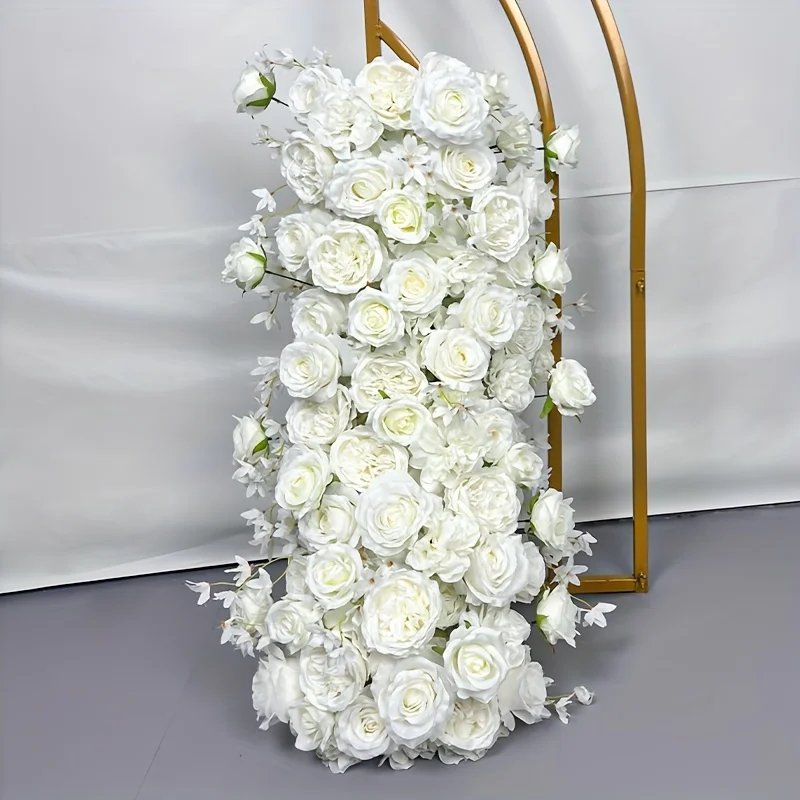 Rose And Hydrangea Artificial Flower Arrangement - Long Strip for Wedding, Engagement, Home Decor, Outdoor Garden Display, No Container Included, Bouquet Accessories
