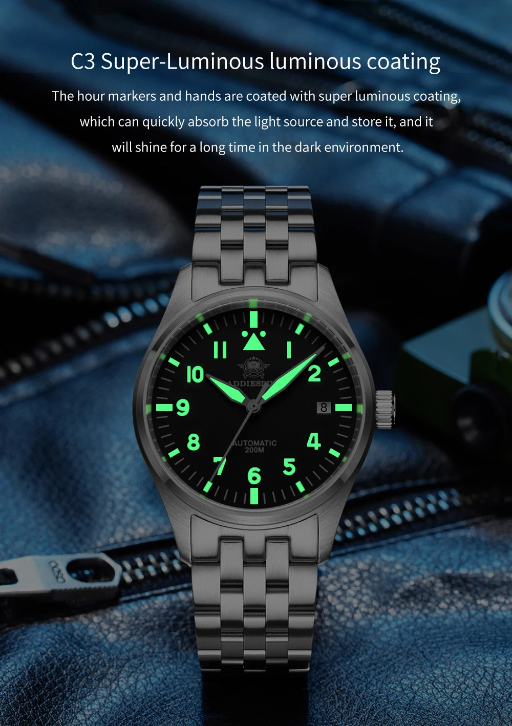 ADDIESDIVE New Luxury Men Diver Automatic Wristwatch 8215 Movement 1000M Waterproof Sapphire Glass BGW9 Super Luminous Analog Watch