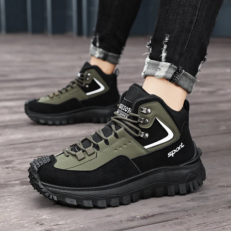 Autumn New High-Top Plus Size Casual Sports Shoes, Outdoor Hiking Boots, Comfortable Thick Sole Lightweight Casual Walking Shoes, Suitable for All-Season Daily Outdoor Activities, Walking And Travel, Mountaineering, Camping Gear