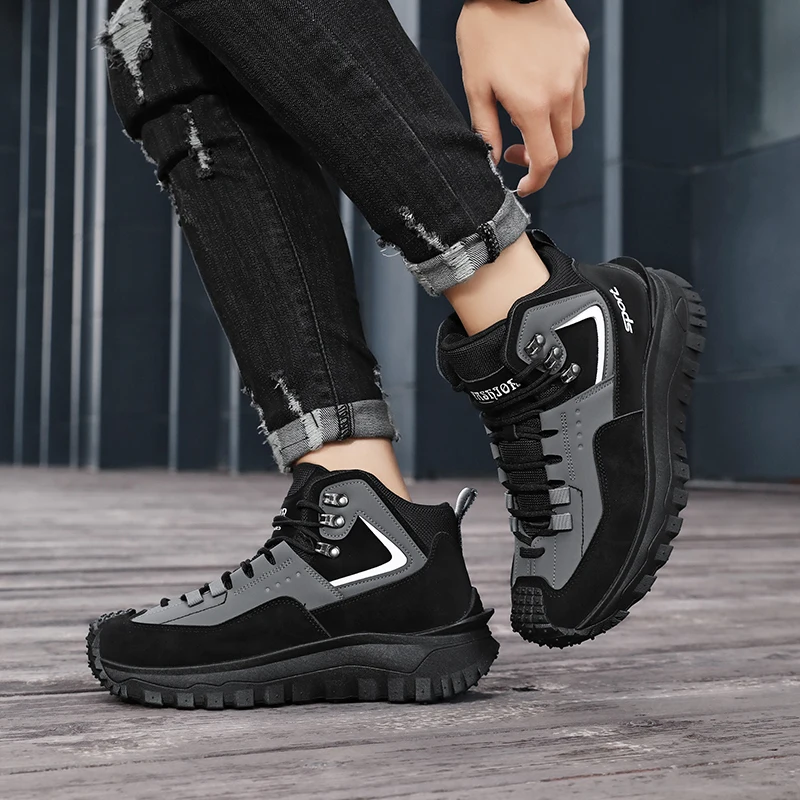 Autumn New High-Top Plus Size Casual Sports Shoes, Outdoor Hiking Boots, Comfortable Thick Sole Lightweight Casual Walking Shoes, Suitable for All-Season Daily Outdoor Activities, Walking And Travel, Mountaineering, Camping Gear