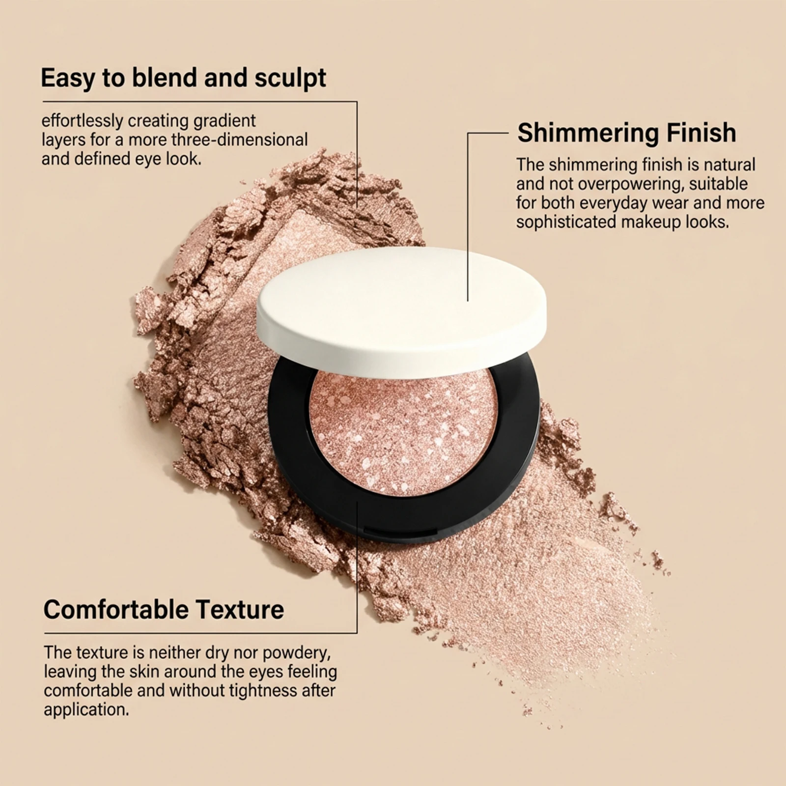 Shimmer Glitter Eyeshadow Palette Neutral Nude Shiny Sparkle Pearl Pigment Eye Shadow Long Lasting Waterproof Cosmetic For Travel Office Dating Party Eye Makeup