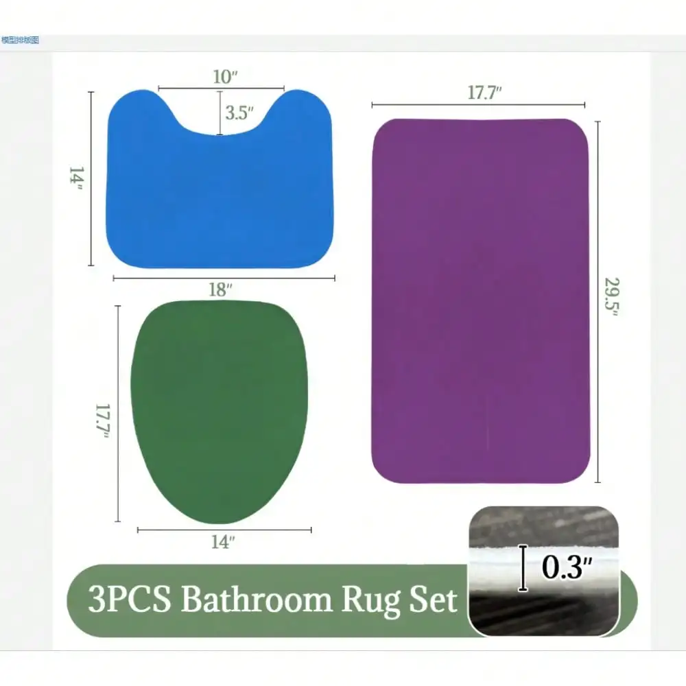 3-Piece Non-Slip Bathroom Mat, Suitable For Toilet And Sink Areas, Plush Flannel Soft Absorbent, With Non-Slip Backing, Machine Washable Thickened Floor Mat, Suitable For Showers, Bathtubs, Sinks - A Comfortable Decorative Carpet Essential For Modern Home