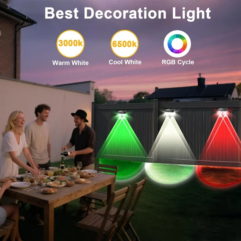 Upgraded Solar Fence Light. Outdoor Waterproof. 8 Sets of Solar Lights. LED Column-Style Outdoor Lights. Staircase Lights. 9 Modes. Color-Changing. Eco-Friendly Solar Lights. Suitable for Backyards, Walls, Swimming Pools, Porches, and Patios.