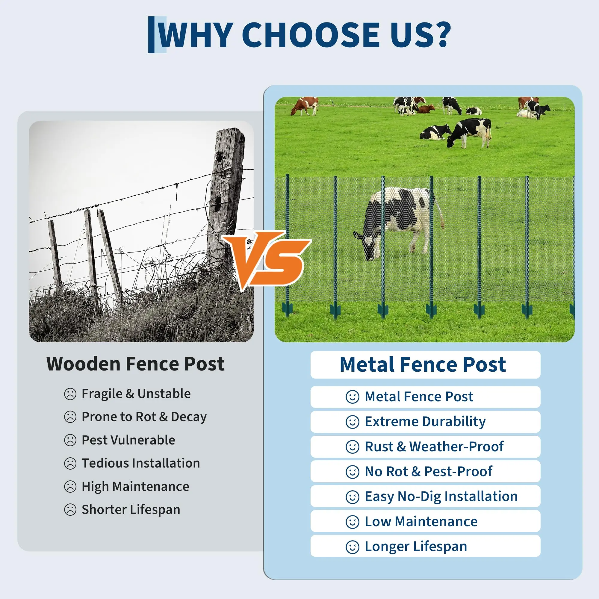 20 Pack 6FT No Dig Heavy Duty Metal U Fence Posts, Rustproof Steel Stakes With Ties & Clips For Garden Farm Wire Fence Yard