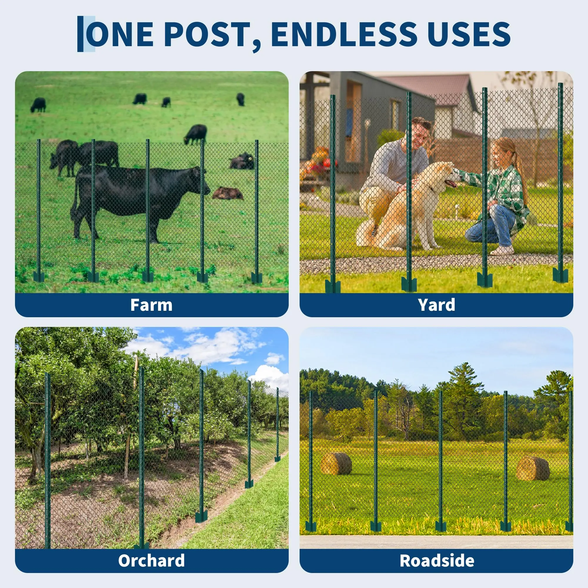 20 Pack 6FT No Dig Heavy Duty Metal U Fence Posts, Rustproof Steel Stakes With Ties & Clips For Garden Farm Wire Fence Yard