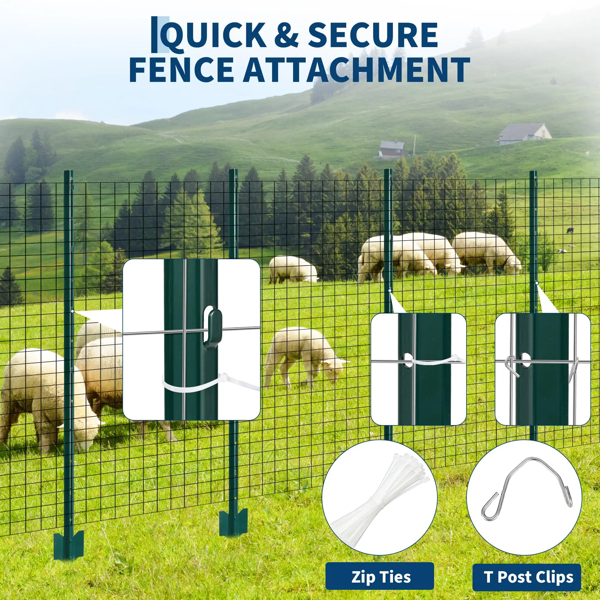 20 Pack 6FT No Dig Heavy Duty Metal U Fence Posts, Rustproof Steel Stakes With Ties & Clips For Garden Farm Wire Fence Yard