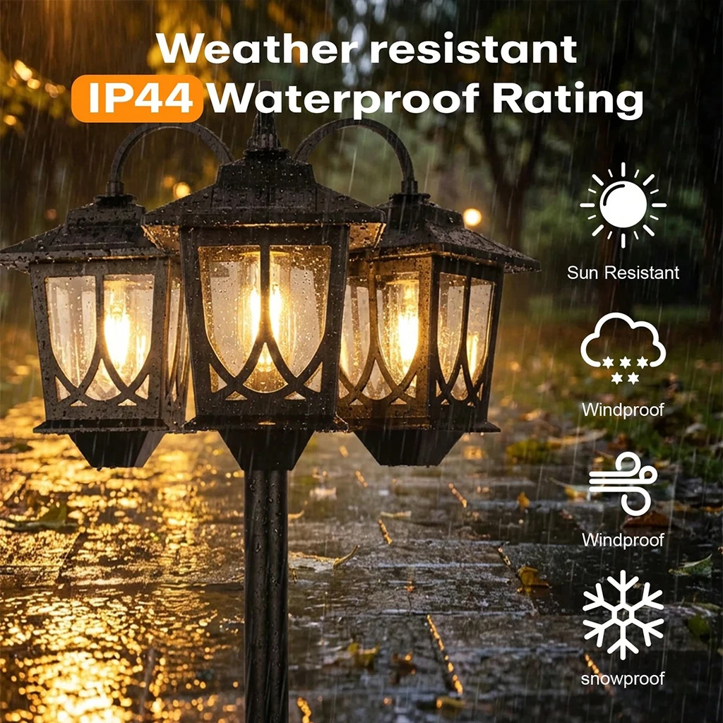 73" Aluminum Solar Lamp Post Light,3 Head Solar Garden Lamp Post Outdoor Waterproof LED Pathway Light Vintage Style Auto On Off for Yard Lawn Walkway Patio Decoration