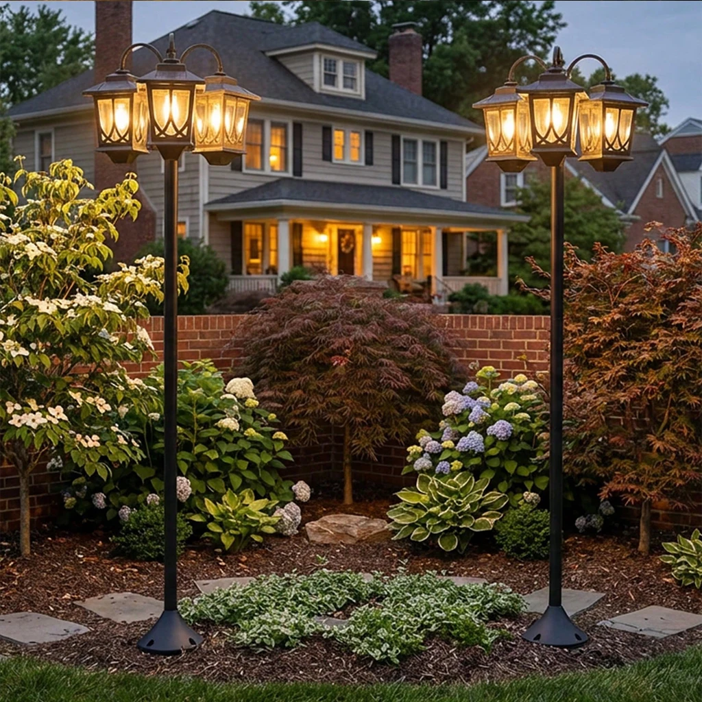 73" Aluminum Solar Lamp Post Light,3 Head Solar Garden Lamp Post Outdoor Waterproof LED Pathway Light Vintage Style Auto On Off for Yard Lawn Walkway Patio Decoration