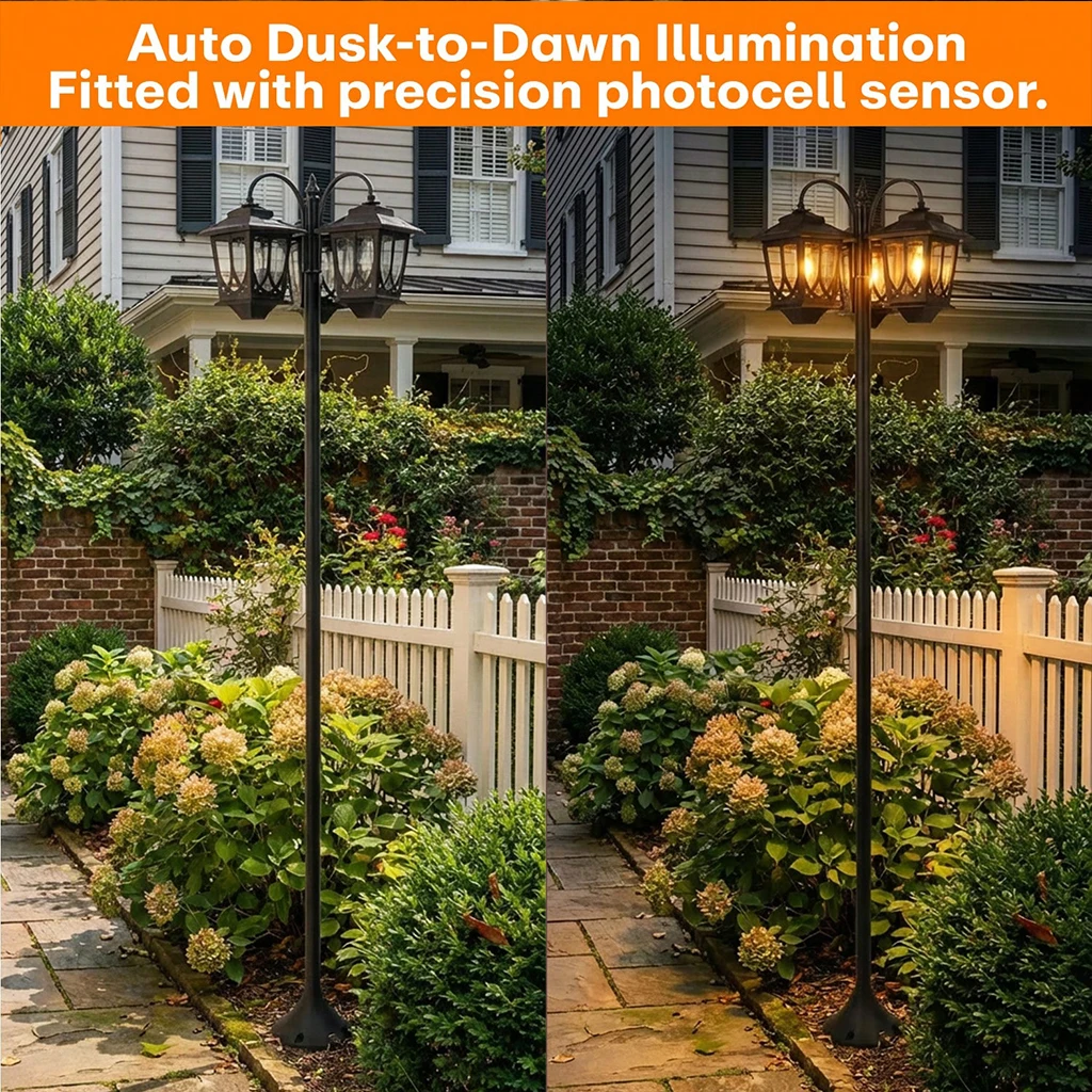 73" Aluminum Solar Lamp Post Light,3 Head Solar Garden Lamp Post Outdoor Waterproof LED Pathway Light Vintage Style Auto On Off for Yard Lawn Walkway Patio Decoration