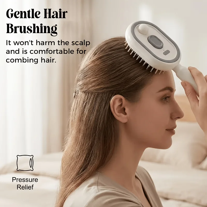 3 in 1 Red Light Electric Mist Hair Brush Scalp Massager Detangling Comb with Fine Spray Atomizer Self Cleaning Cushion Bristles Anti Static Frizz Smoothing Hair Oil Applicator Portable Cordless Brush for Wet Dry Hair Women Men
