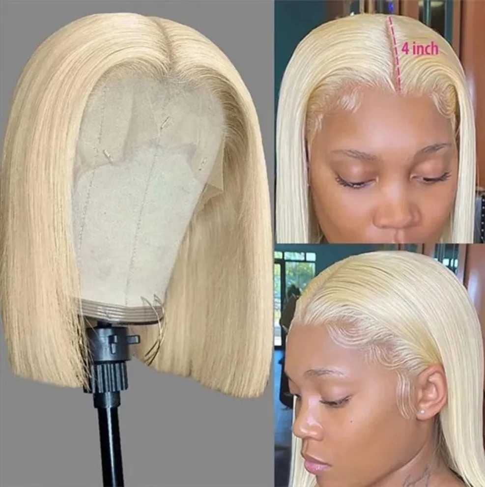Brazilian 13x4 Lace Front Wigs 250% Density #613 Blonde Straight Bob Wigs 100% Human Hair Blonde Straight Human Hair Wigs For Women