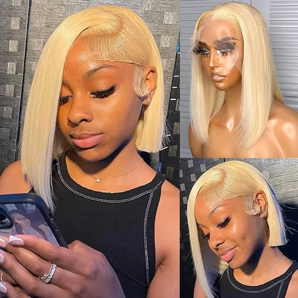 Brazilian 13x4 Lace Front Wigs 250% Density #613 Blonde Straight Bob Wigs 100% Human Hair Blonde Straight Human Hair Wigs For Women