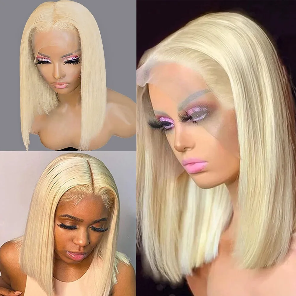 Brazilian 13x4 Lace Front Wigs 250% Density #613 Blonde Straight Bob Wigs 100% Human Hair Blonde Straight Human Hair Wigs For Women