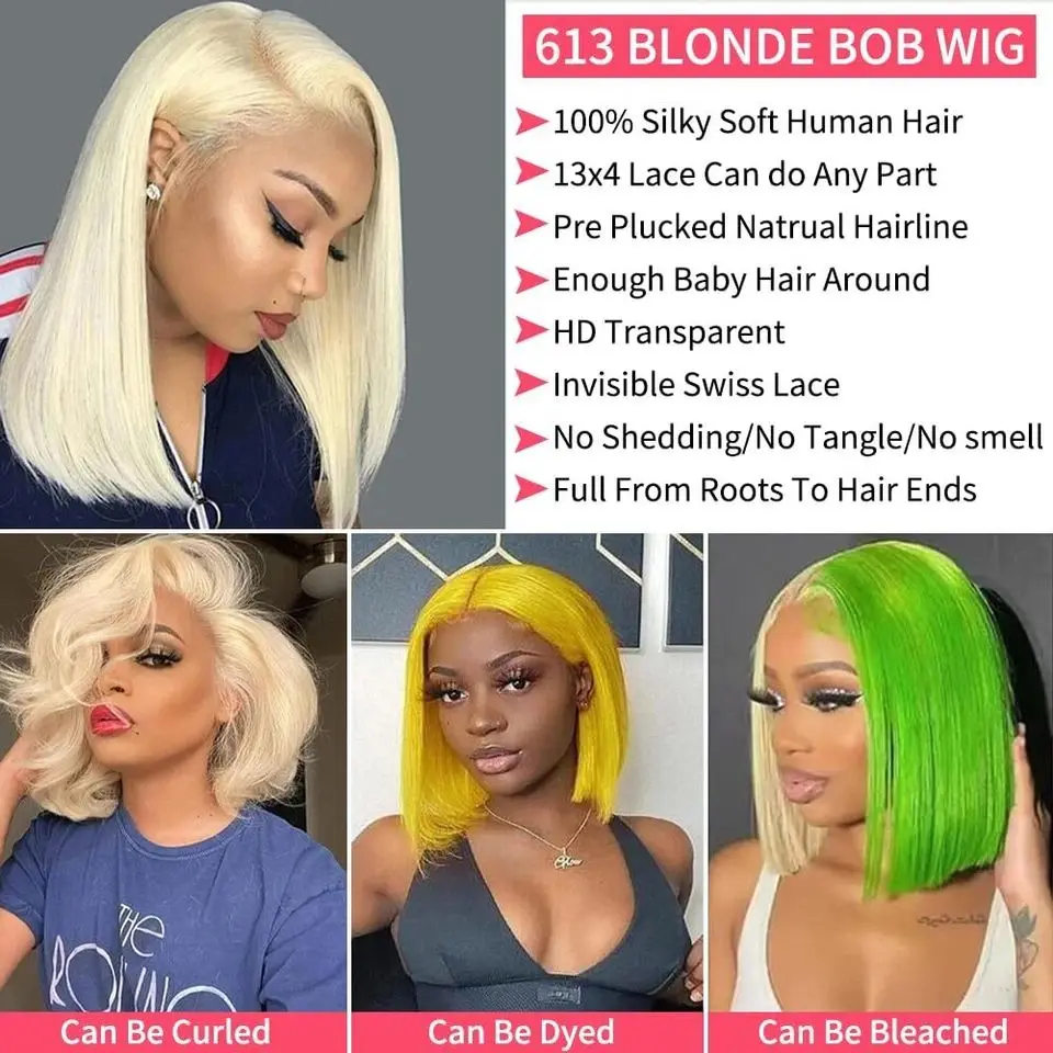 Brazilian 13x4 Lace Front Wigs 250% Density #613 Blonde Straight Bob Wigs 100% Human Hair Blonde Straight Human Hair Wigs For Women