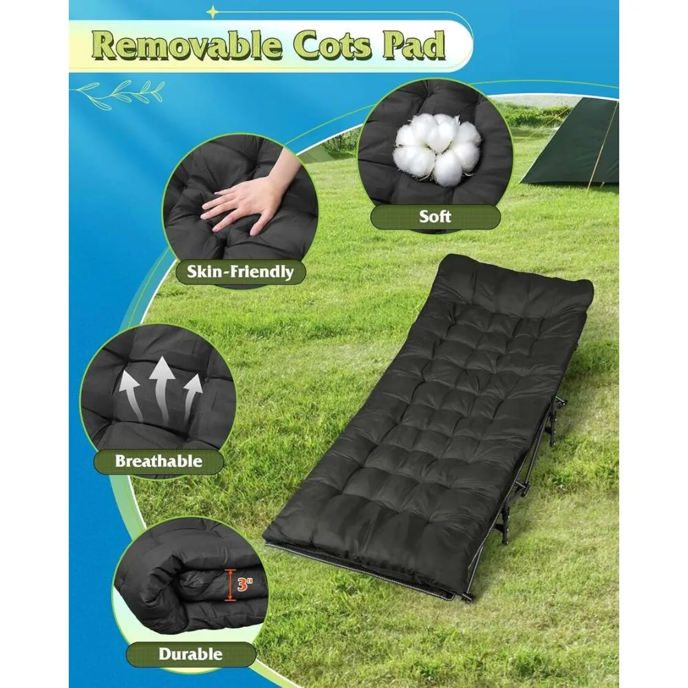 Portable Folding Camping Cot Bed, Heavy Duty Sleeping Platform for Adults Kids, Compact Travel Bed for Camping Hiking Beach Patio, Sturdy Steel Frame with Breathable Fabric, No Assembly Required, Easy Setup Carry with Storage Bag, Weight Capacity 330 440