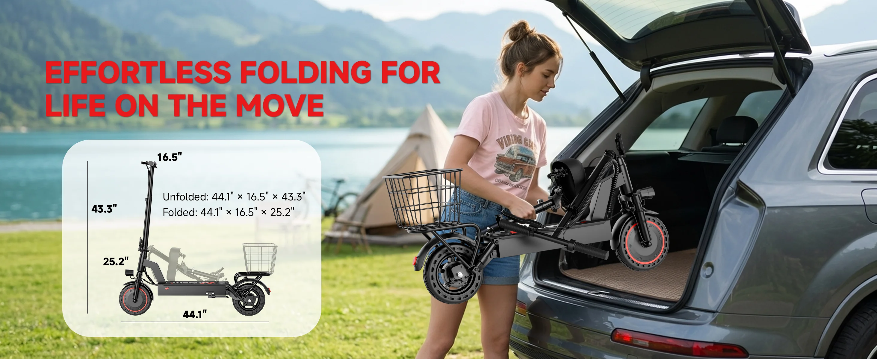 500W Electric Scooter with Seat and Basket, Front Suspension 22 MPH & 21 Miles Range, 10 Inch Solid Tires, Foldable Commuter E-Scooter with LCD Display, Dual Braking