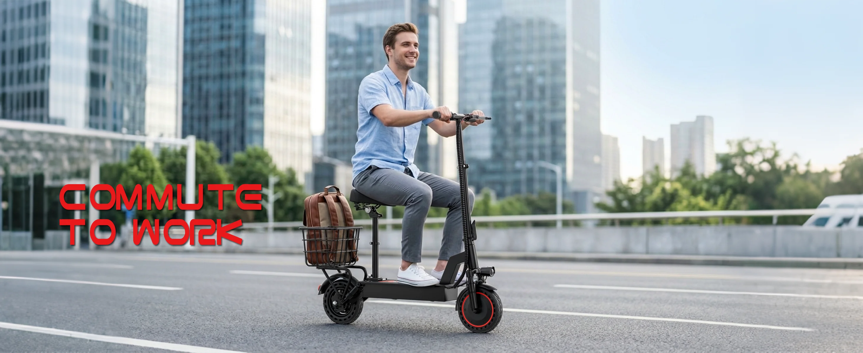 500W Electric Scooter with Seat and Basket, Front Suspension 22 MPH & 21 Miles Range, 10 Inch Solid Tires, Foldable Commuter E-Scooter with LCD Display, Dual Braking