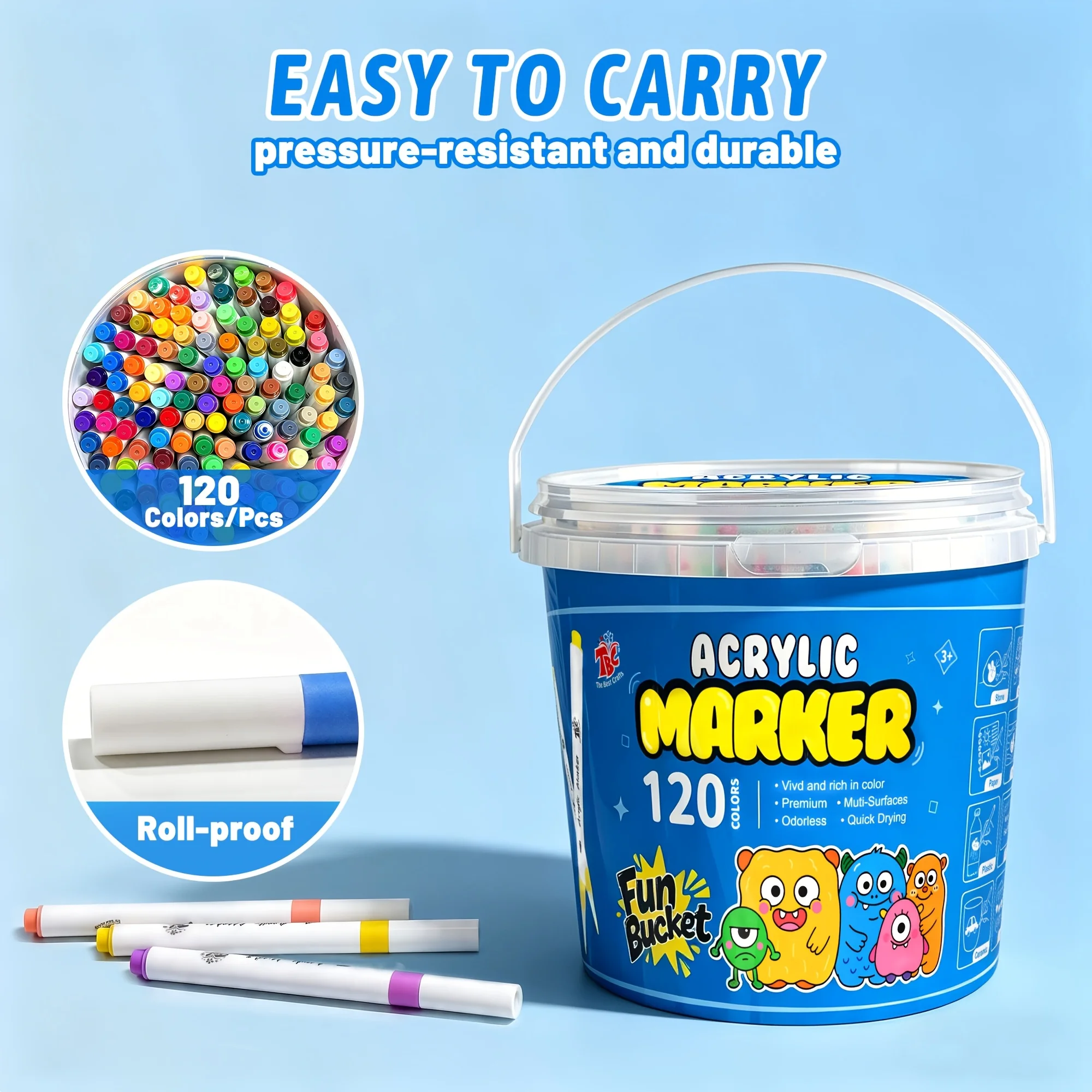 TBC The Best Crafts 120 Colors Acrylic Paint Markers, Strong Coverage, Waterproof, Non-Toxic& Odorless, Multi-Use Pens For Paper, Ceramic, Fabric, Stone, Plastic & More, Perfect For BackTo School & DIY Crafts