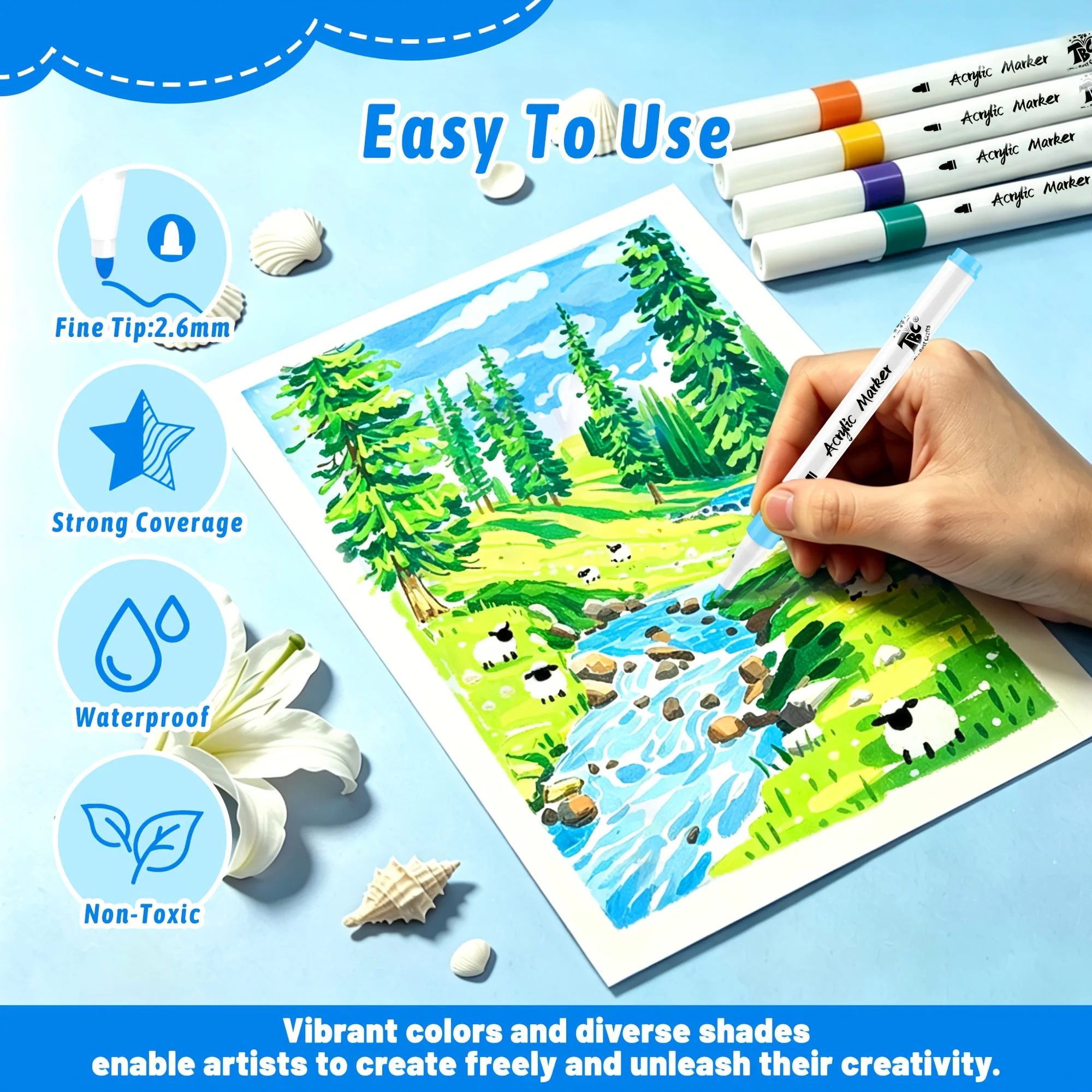 TBC The Best Crafts 120 Colors Acrylic Paint Markers, Strong Coverage, Waterproof, Non-Toxic& Odorless, Multi-Use Pens For Paper, Ceramic, Fabric, Stone, Plastic & More, Perfect For BackTo School & DIY Crafts