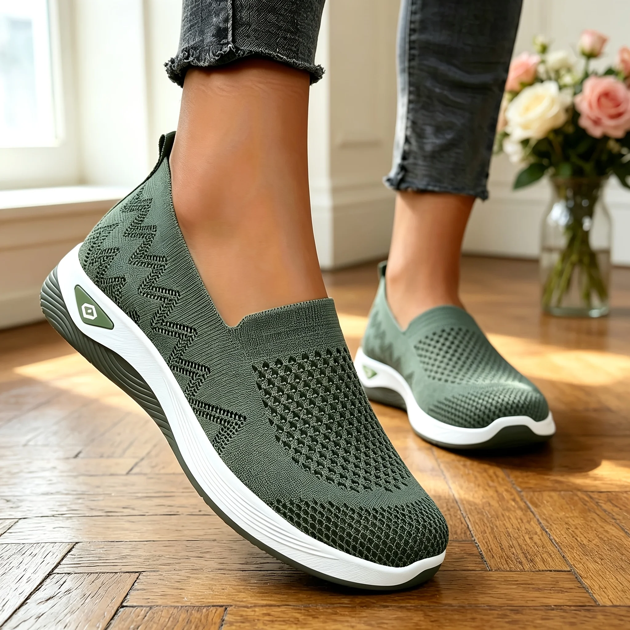 2026 Women Hollow Flying Knit Slip On Wedge Walking Shoes Breathable Mesh Lightweight Cushion Platform Non Slip Soft Sole Comfort Loafers Multicolor Lazy Slip-in Trainers Plus For Daily Shopping Gym Travel Outdoor Elderly Ladies All Season Casual Sport