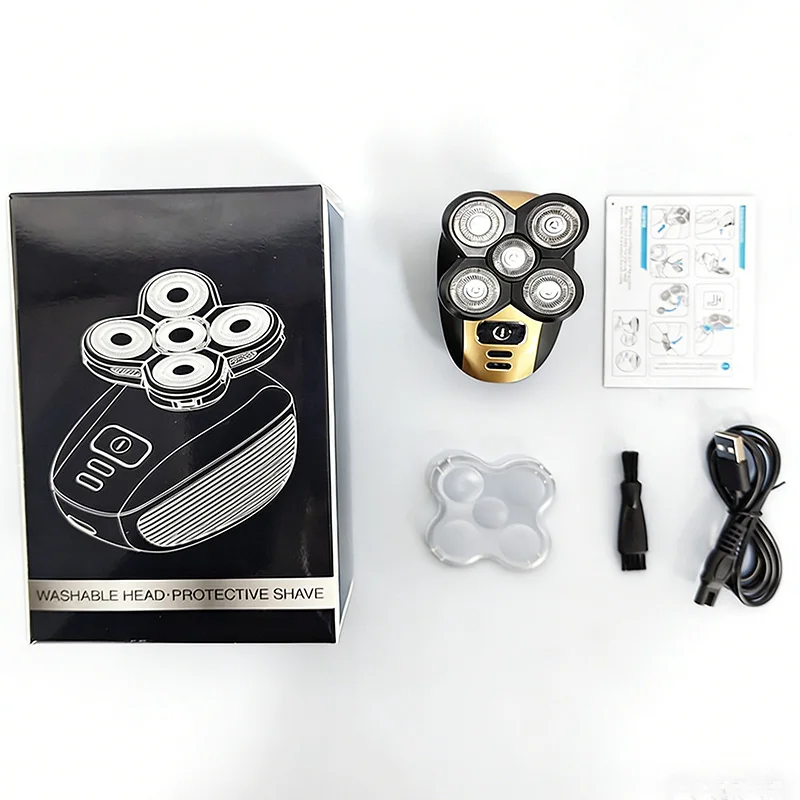 2026New Model Waterproof Rotary Razor Beard Clipper Hair Trimmer Face 5 Headed Electric Shaver Razor Rechargeable Male