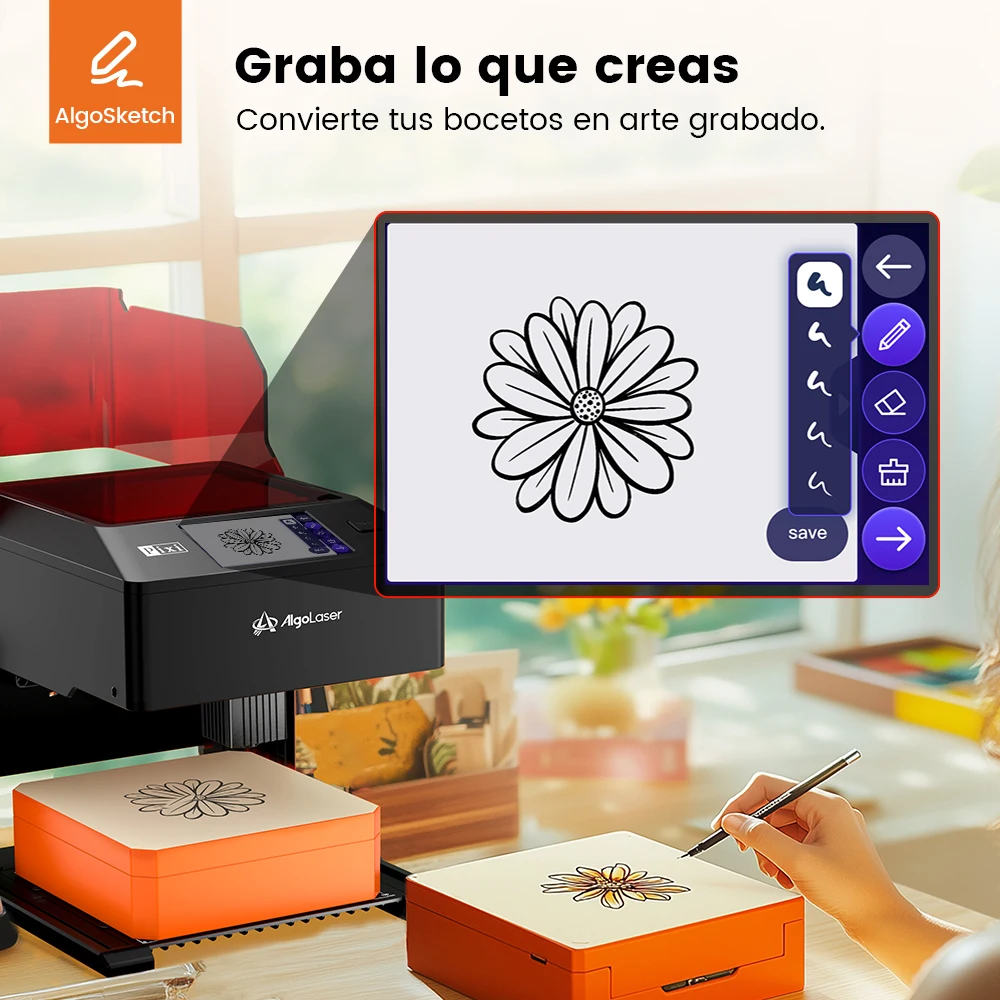 AlgoLaser PIXI 10W Portable Mini Laser Engraver Machine, 3.5" Smart IPS Touchscreen with AlgoOS System, Offline Working DIY Laser Cutter for Wood, Leather, Plastic, Acrylic, Compact Desktop Logo Craft Engraver for Home Handmade & Creative DIY Projects