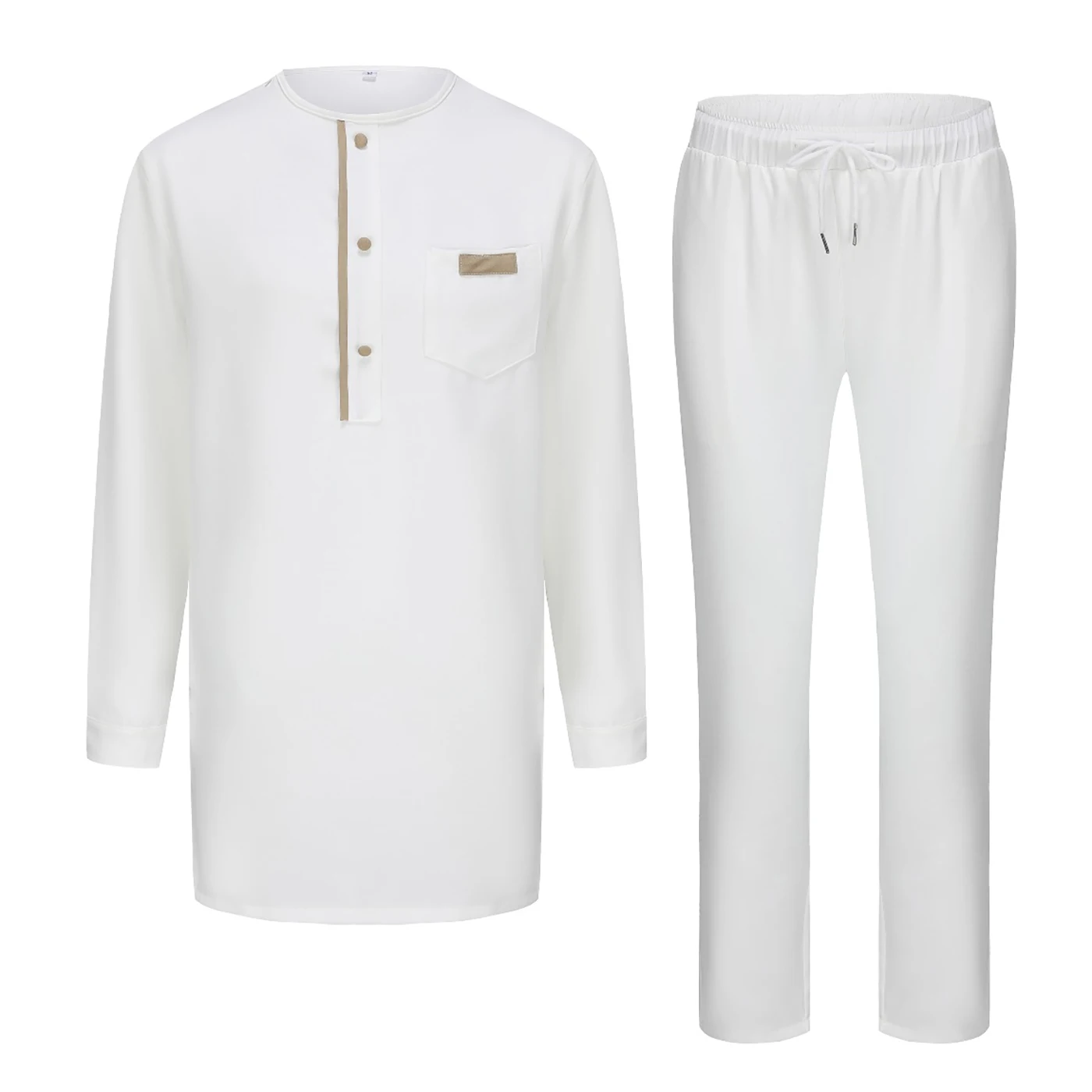 2Piece Sets Mens Outfit Embroidered Pocket Long Sleeve Top Pants Men's Wedding Suit Business Ethnic Casual Wear Tee Shirt Homme