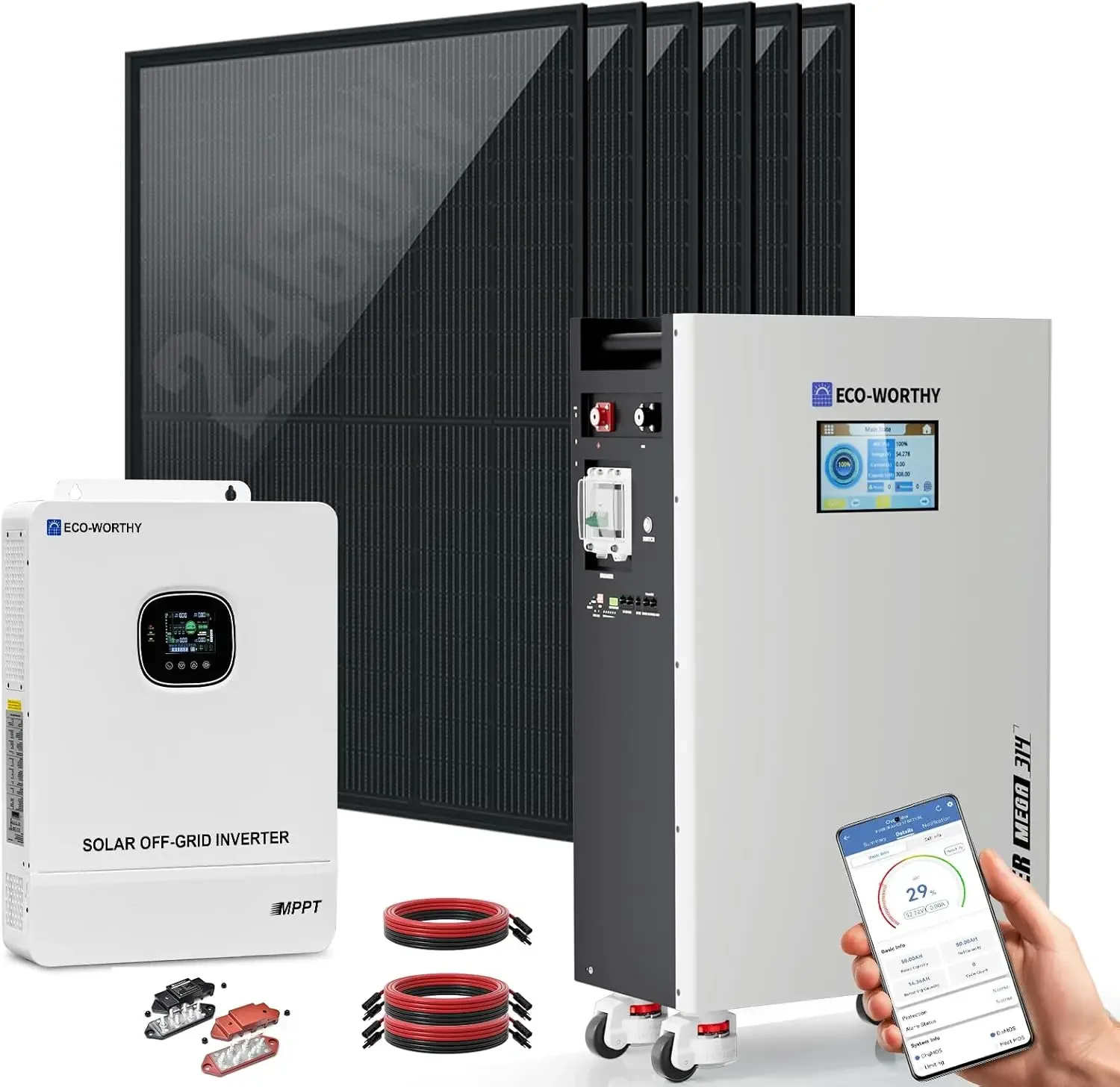 ECO WORTHY 10000W Output Complete Off-Grid Solar Panel Kit for Home| 10KW 120V/240V Output Split Phase Inverter| 48V 314Ah16.1kWh High Capacity Energy Storage| 2460W Solar Panel PV| Whole