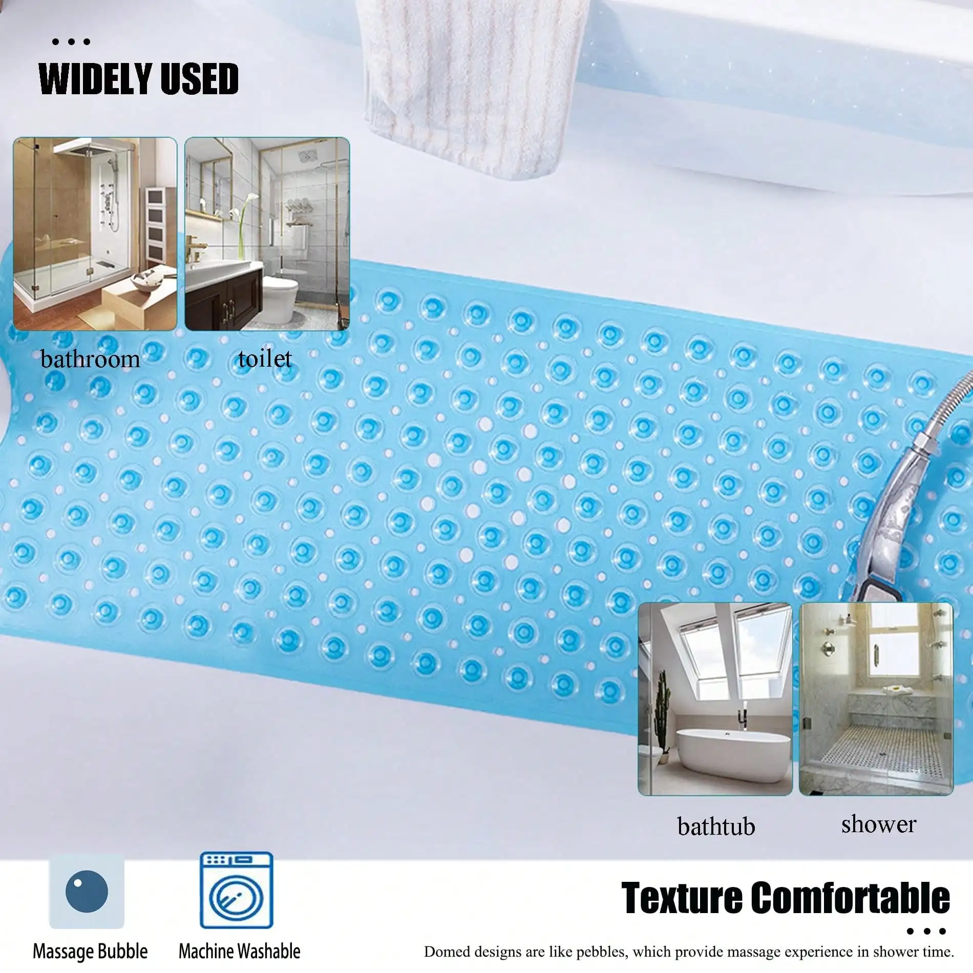 Extra Long Non-Slip Bathtub Mat With Drainage Holes And Suction Cups Non-Slip Bathtub Mat, 40 X 16 Inch Extra Long Bathtub Mat, Soft On Feet Machine Washable Bathroom Shower Mat - Ideal For Home, Hotel, And Car Travel - Available In Multiple Colors