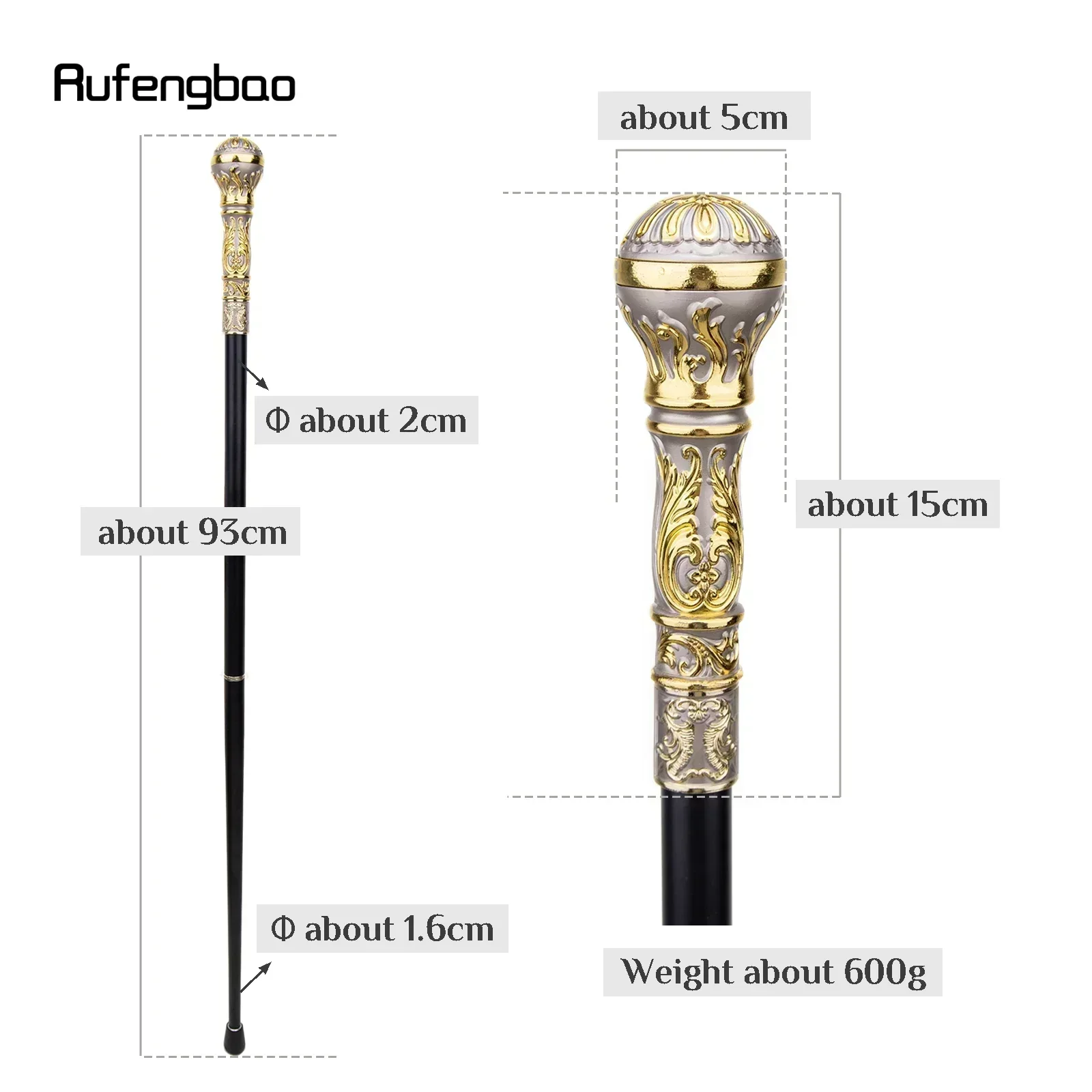 Golden Grey Luxury Round Handle Fashion Walking Stick for Party Decorative Walking Cane Elegant Crosier Knob Walking Stick 93cm