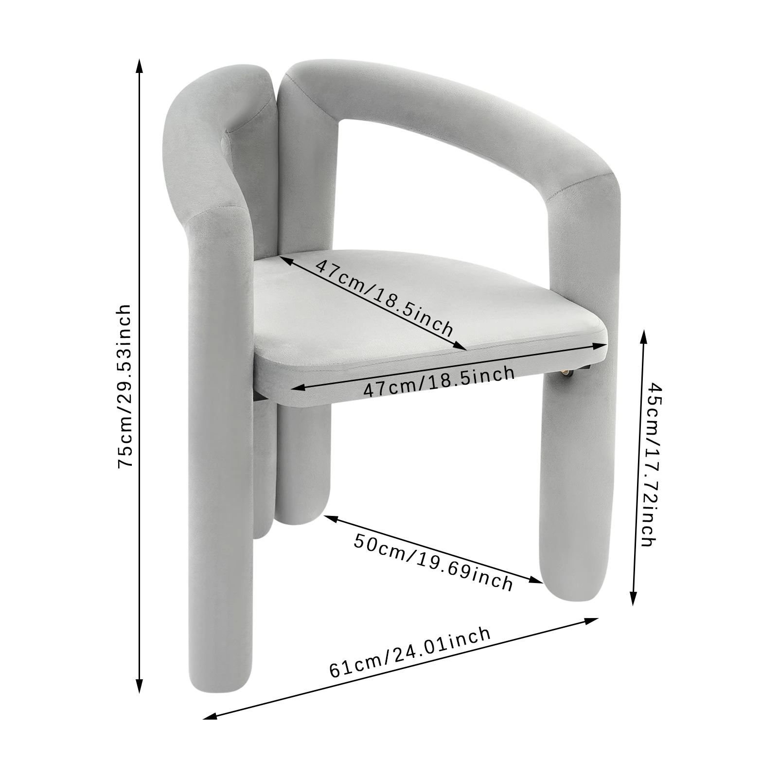 Gray Makeup Chair, Vanity Chair With Ergonomic Backrest, 220.46lbs Load Capacity Modern Upholstered Chair Carbon Steel Frame 60mm Thick High-Resilience Sponge Cushion For Bedroom Salon Nail Studio Living Room