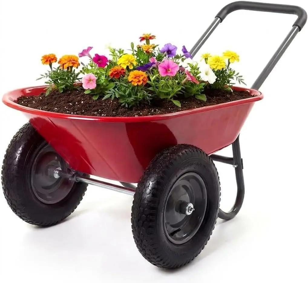 600Lb Mesh Utility Cart Dual-Wheel Wheelbarrow with 14" All-Terrain Tires for Yard and Garden, 48.8" x 26" Bed with Built-in Stand