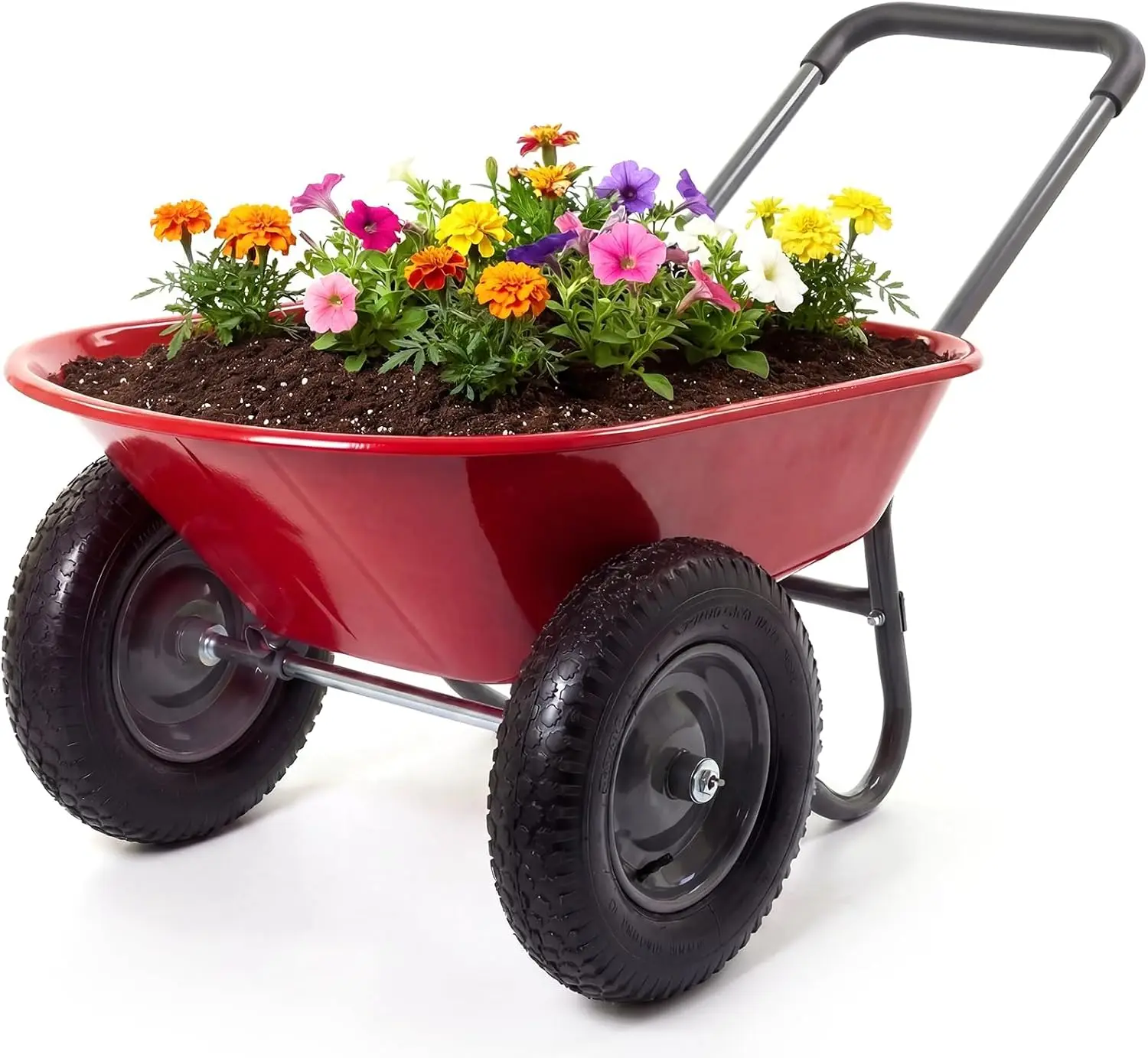 600Lb Mesh Utility Cart Dual-Wheel Wheelbarrow with 14" All-Terrain Tires for Yard and Garden, 48.8" x 26" Bed with Built-in Stand