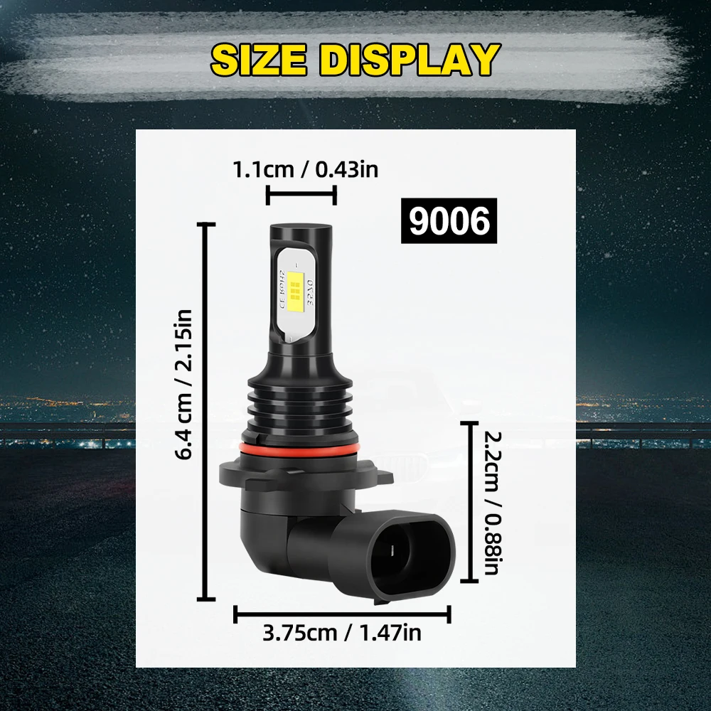 Roadsun 2Pcs 9006/HB4 LED Fog Lights 22000LM LED Fog Lamp Super Bright HB4 6000K White Automobile Light Fanless Driving Light Lamps