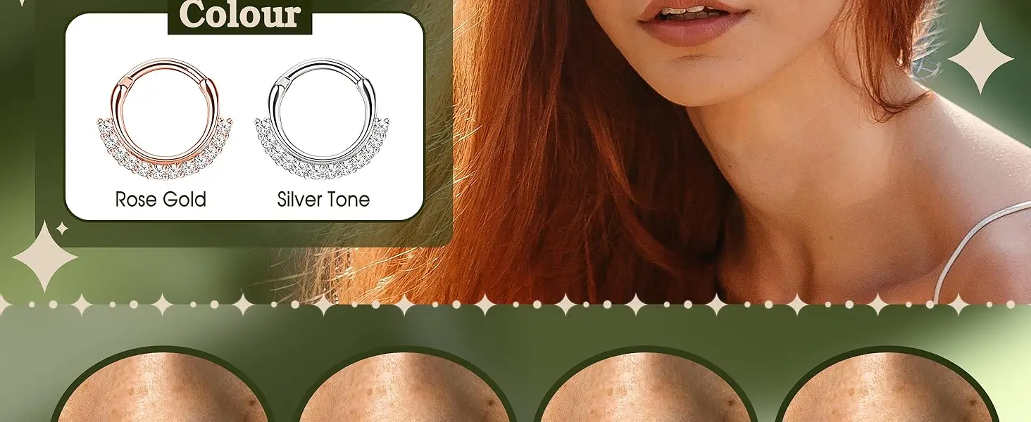 8PCS 16G Septum Clicker Ring Stainless Steel CZ Opal Cartilage Helix Hoop Daith Earrings Nose Rings Piercing Jewelry 10MM