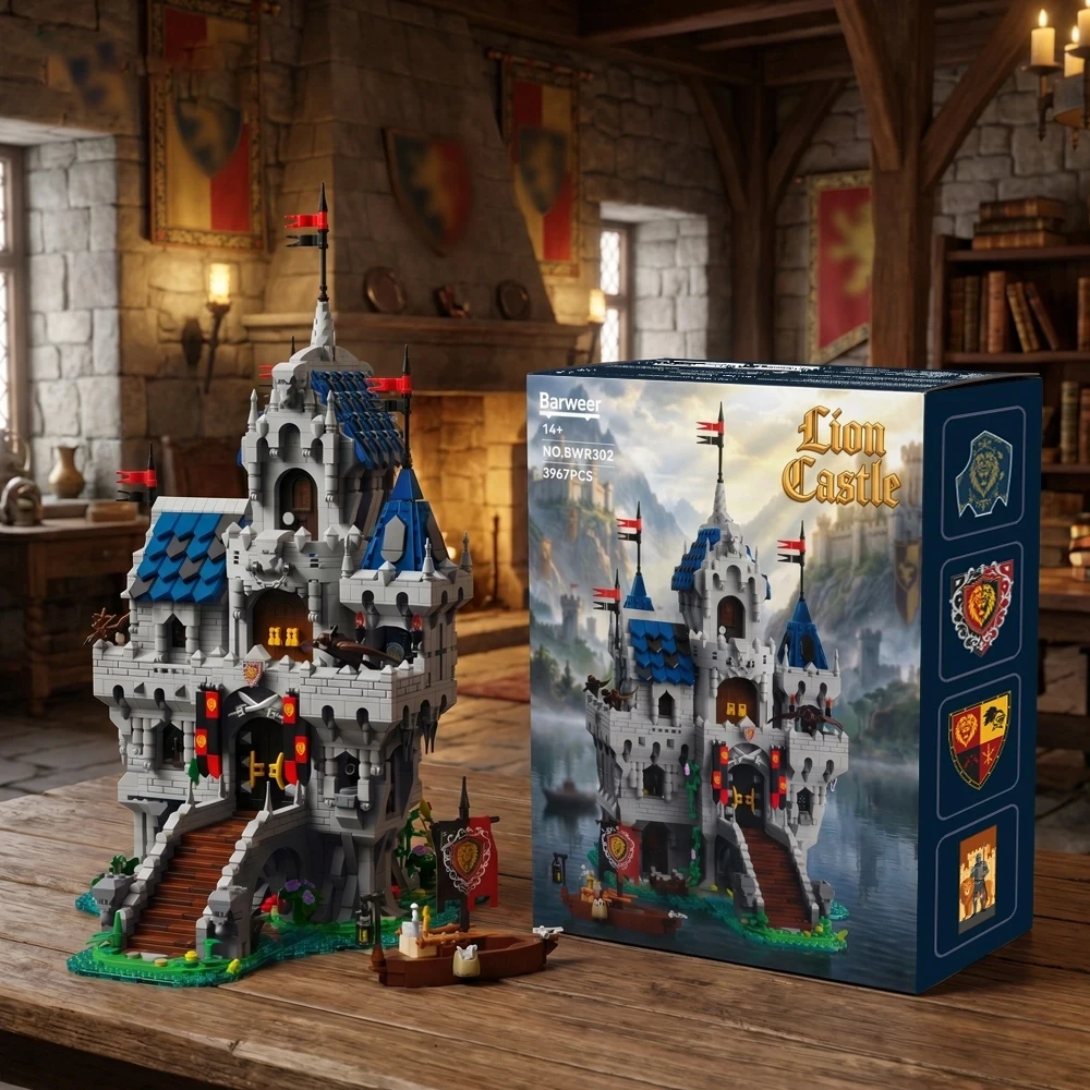 Lion Castle Royal Modular Buildings Blocks Sets Medieval Fortress City Street View House Architecture Assembly Brick Model Kit Adults DIY Collectible Gift 3967PCS