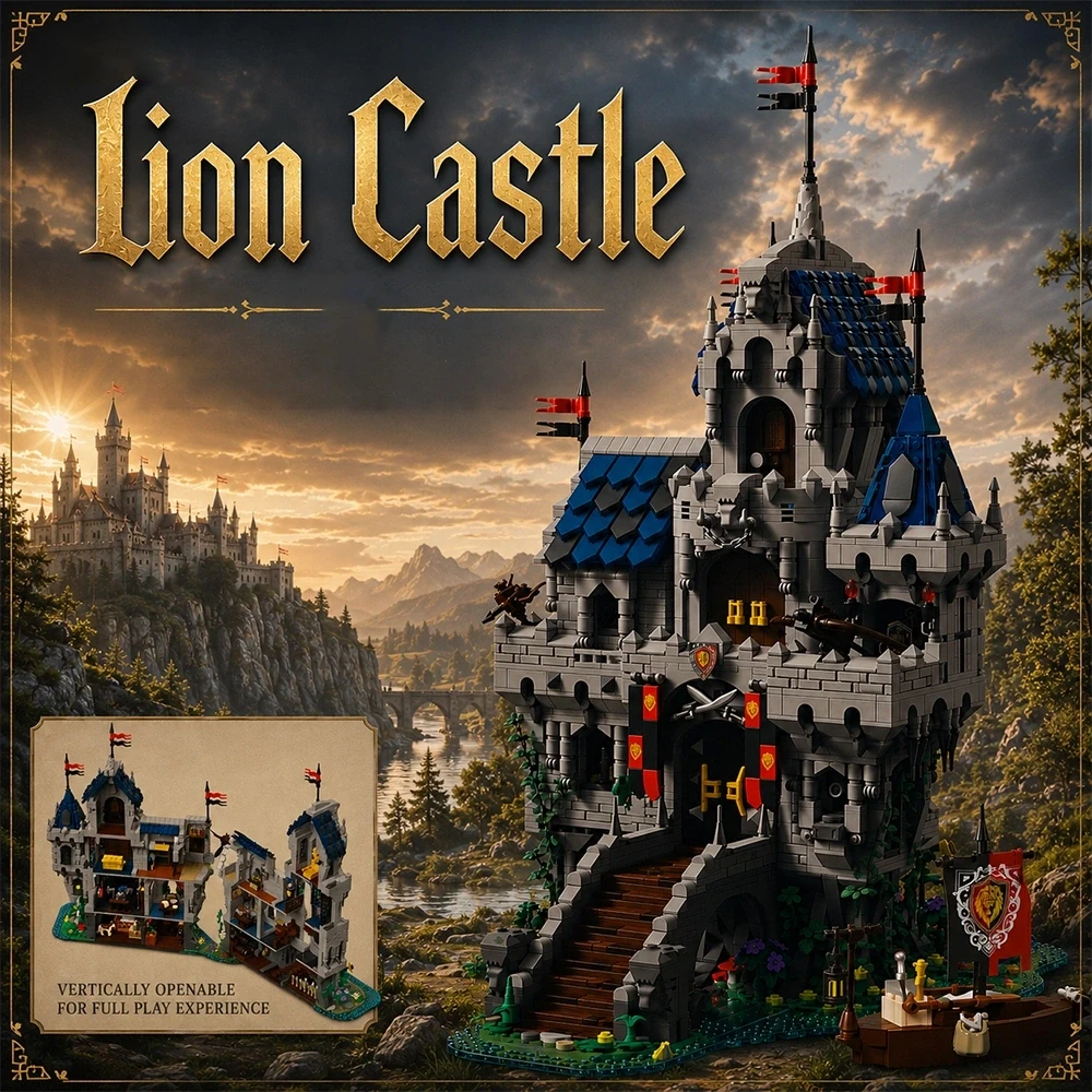 Lion Castle Royal Modular Buildings Blocks Sets Medieval Fortress City Street View House Architecture Assembly Brick Model Kit Adults DIY Collectible Gift 3967PCS