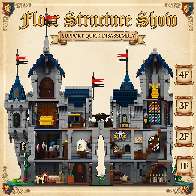 Lion Castle Royal Modular Buildings Blocks Sets Medieval Fortress City Street View House Architecture Assembly Brick Model Kit Adults DIY Collectible Gift 3967PCS