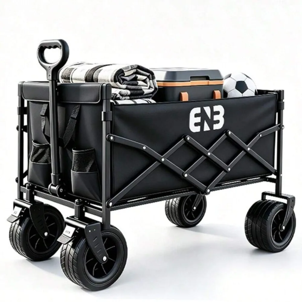 Foldable Utility Wagon With Adjustable Frame, Huge 980L Capacity, 580L Inside Storage, Heavy Duty Rolling Cart for Beach Camping Picnic Grocery Market Shopping Outdoor Travel