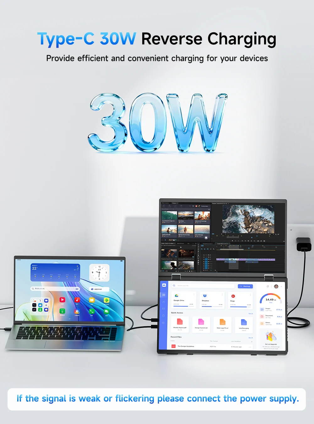 UPERFECT 15.6" Dual Portable Monitor for Laptop Screen Extender Folding Stacked Triple with Mini HDMI Office Computer Display