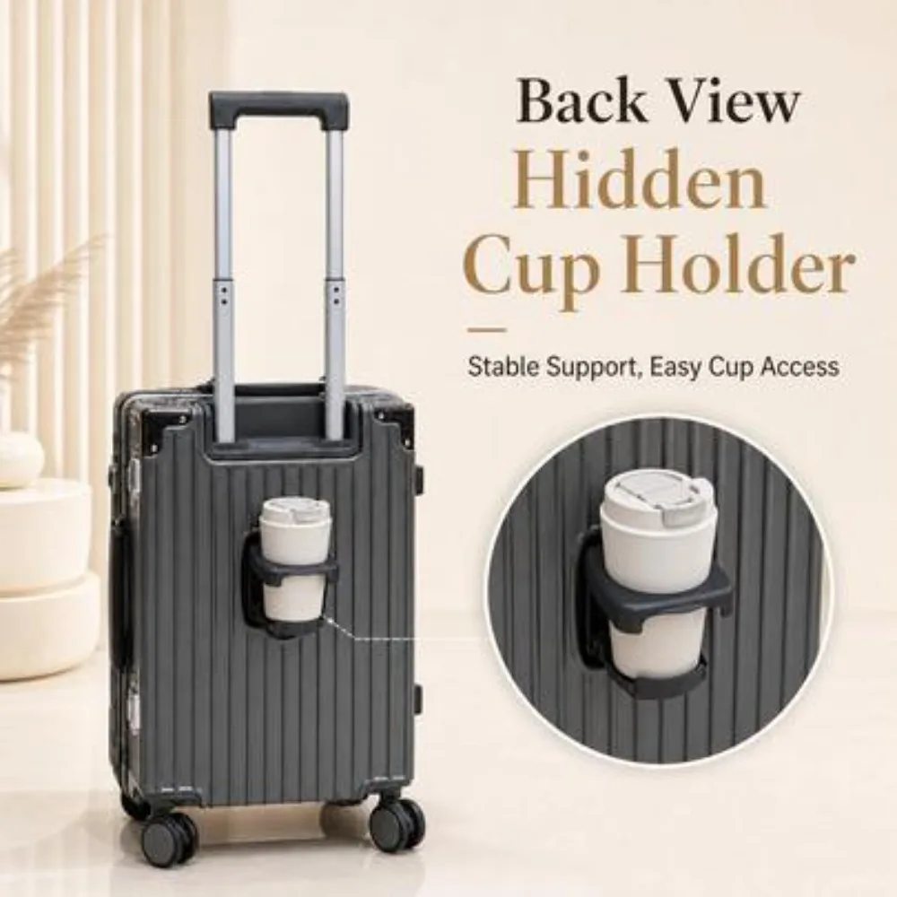 20 Inch Carry On Suitcase Airline Approved Hard Shell Luggage PC Aluminum Frame Spinner Wheels Built In Cup Holder Lightweight TSA Friendly Rolling Suitcase For Business Travel Women Men Carry On Bag