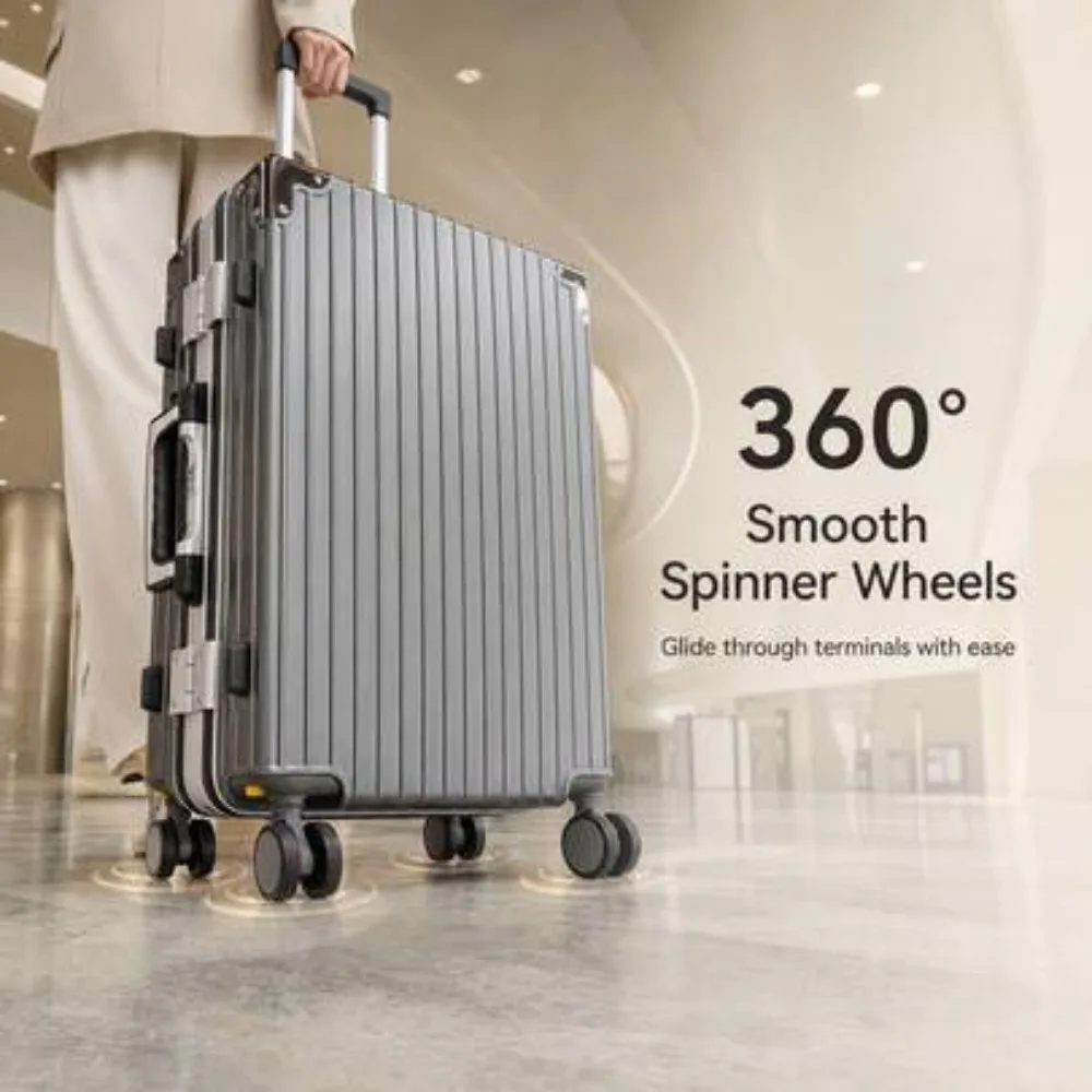 20 Inch Carry On Suitcase Airline Approved Hard Shell Luggage PC Aluminum Frame Spinner Wheels Built In Cup Holder Lightweight TSA Friendly Rolling Suitcase For Business Travel Women Men Carry On Bag