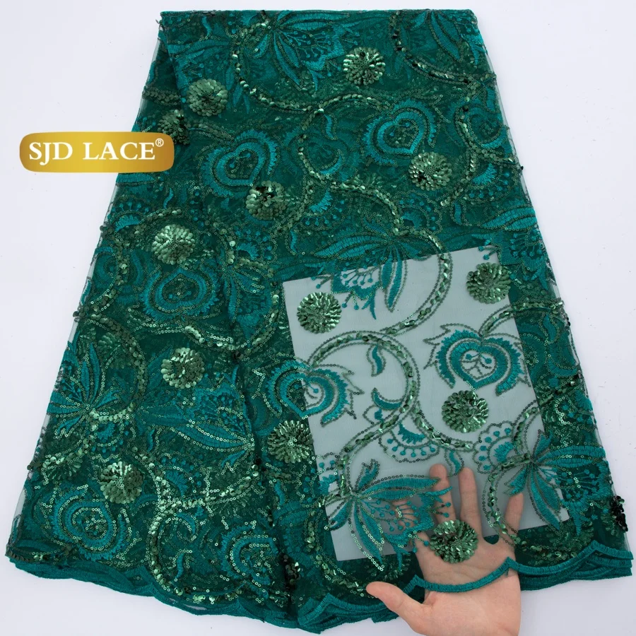 SJD LACE African Sequins Blue Mesh Lace Fabrics 2026 High Quality Nigerian French Tulle Net Lace Fabrics for Woman Wedding Dresses Sew 3858