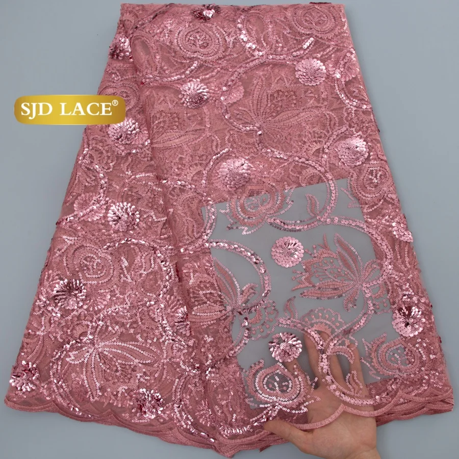 SJD LACE African Sequins Blue Mesh Lace Fabrics 2026 High Quality Nigerian French Tulle Net Lace Fabrics for Woman Wedding Dresses Sew 3858