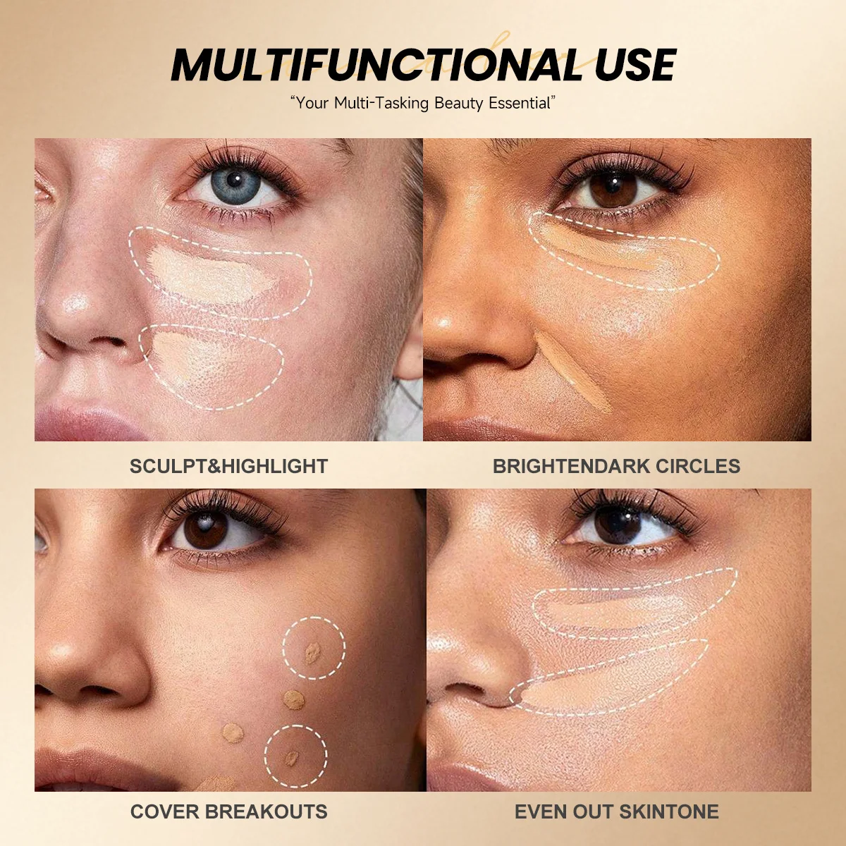 4PCS/SET Full Covery Cream Concealer Kit,Portable,Blendable Color Formula,Even Coating Capacity,Support Free Color Deployment,Multifunctional Concealing Cosmetic Set For Daily Facial And Body Makeup Needs