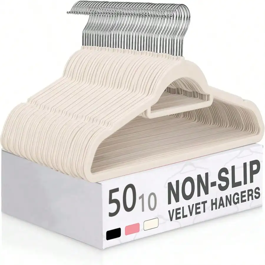 50-Pack Flocked Coat Hangers, Non-Slip And Mark-Free, Thickened Trouser Hangers, Suitable For Home Use, Wardrobe Organization, And General Coat Hanger Needs.