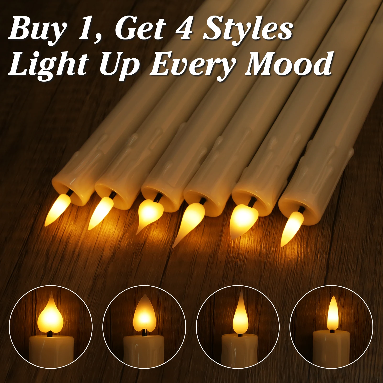 6/12Pcs Rechargeable Flameless Taper Candles with Remote 4 Type Head 3D Wick Taper with Timer Flickering Function for Home Wedding Birthday Christmas Decoration